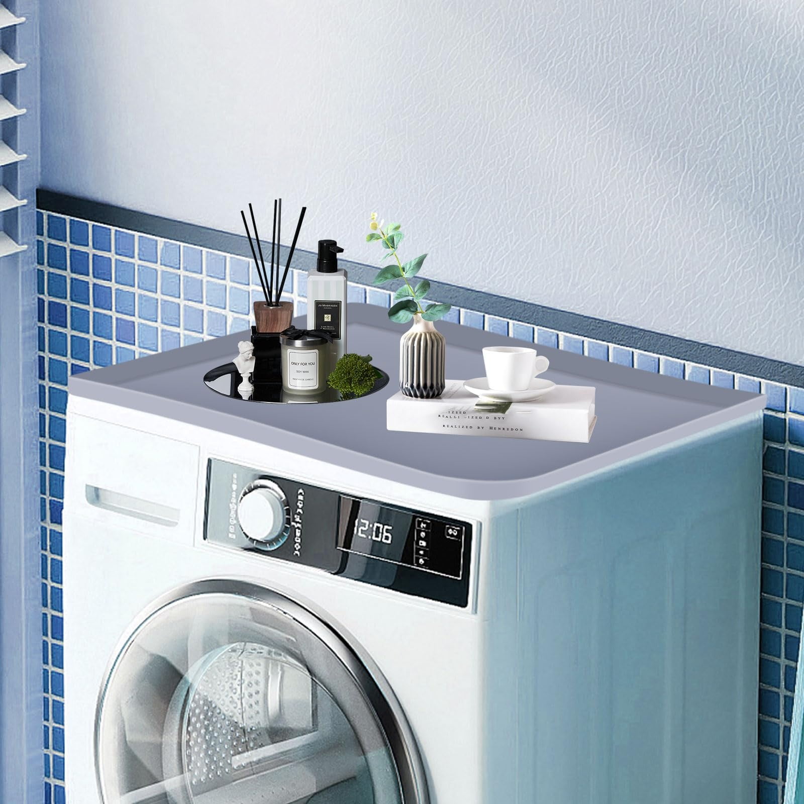 Washer and Dryer Covers for The Top, 23.6“ x 19.7" Washing Machine Top Protector, Protective Silicone Mat for Dryer Top, Washable Mat for Top of Washer or Dryer for Home Laundry Room, Grey