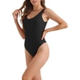 thumbnail image 4 of INSPIRAR CHIC Traje de baño de una pieza con escote redondo y tirantes anchos, espalda baja y efecto adelgazante en color negro grande, 4 of 5