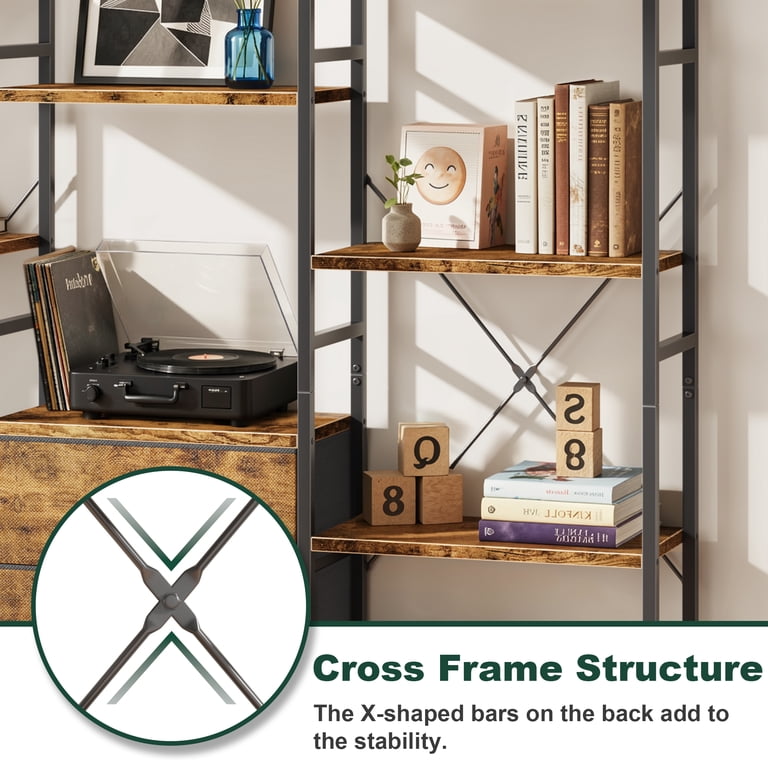 HIGDBFE Triple Wide 4-Tier Bookshelf, Industrial photo 4