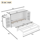 Mintazer Queen Size Murphy Bed with 6 Side Shelves & 2 Drawers, Modern Foldable Cabinet Bed for Bedroom Apartment Guest Room, White