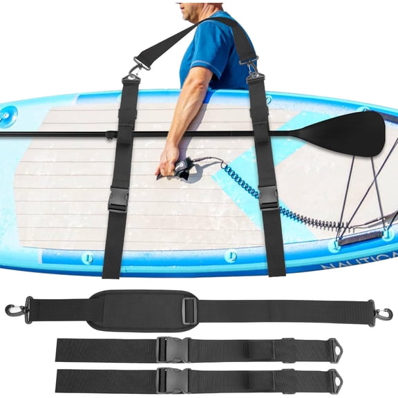Universal Paddle Board Carry Strap, Padded Shoulder Sling for Surfboard and Kayak, Adjustable Nylon Webbing with Integrated Paddle Holder