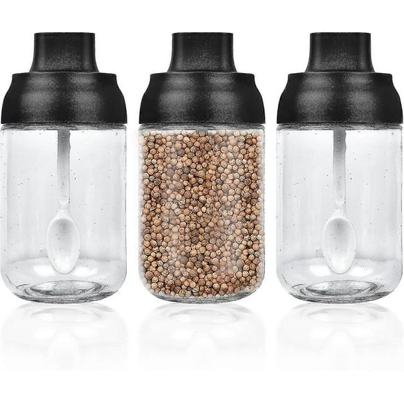 3pcs Kitchen Glass Condiment Containers Spice Jars Moisture-proof Containers Glassseasonings Container Set