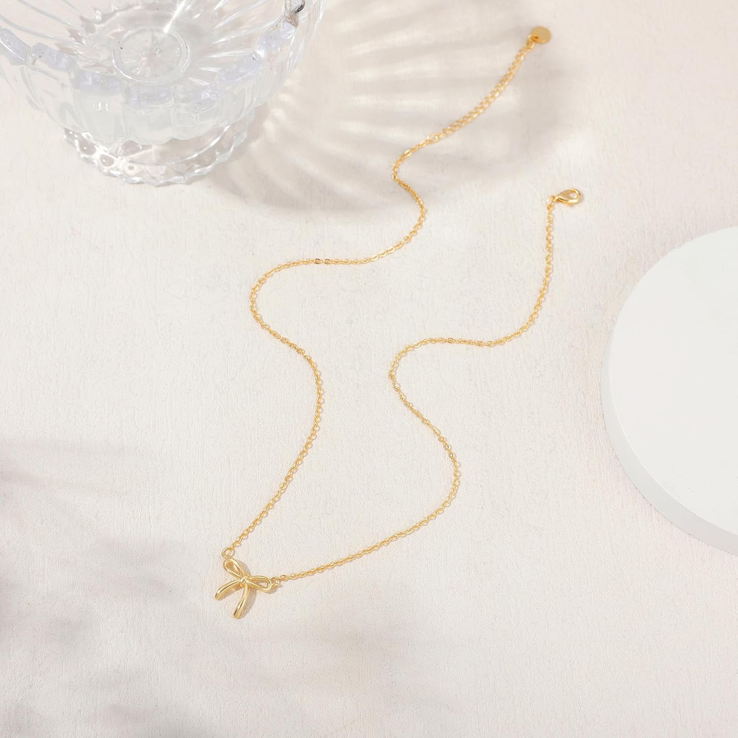 Christmas Gifts Stocking Stuffers Bow Gold Necklace for Women Non Tarnish Dainty 14k Gold Plated Pendant Necklaces Trendy Cute Charm Bow Necklace Gold Jewelry for Women Birthday Gift