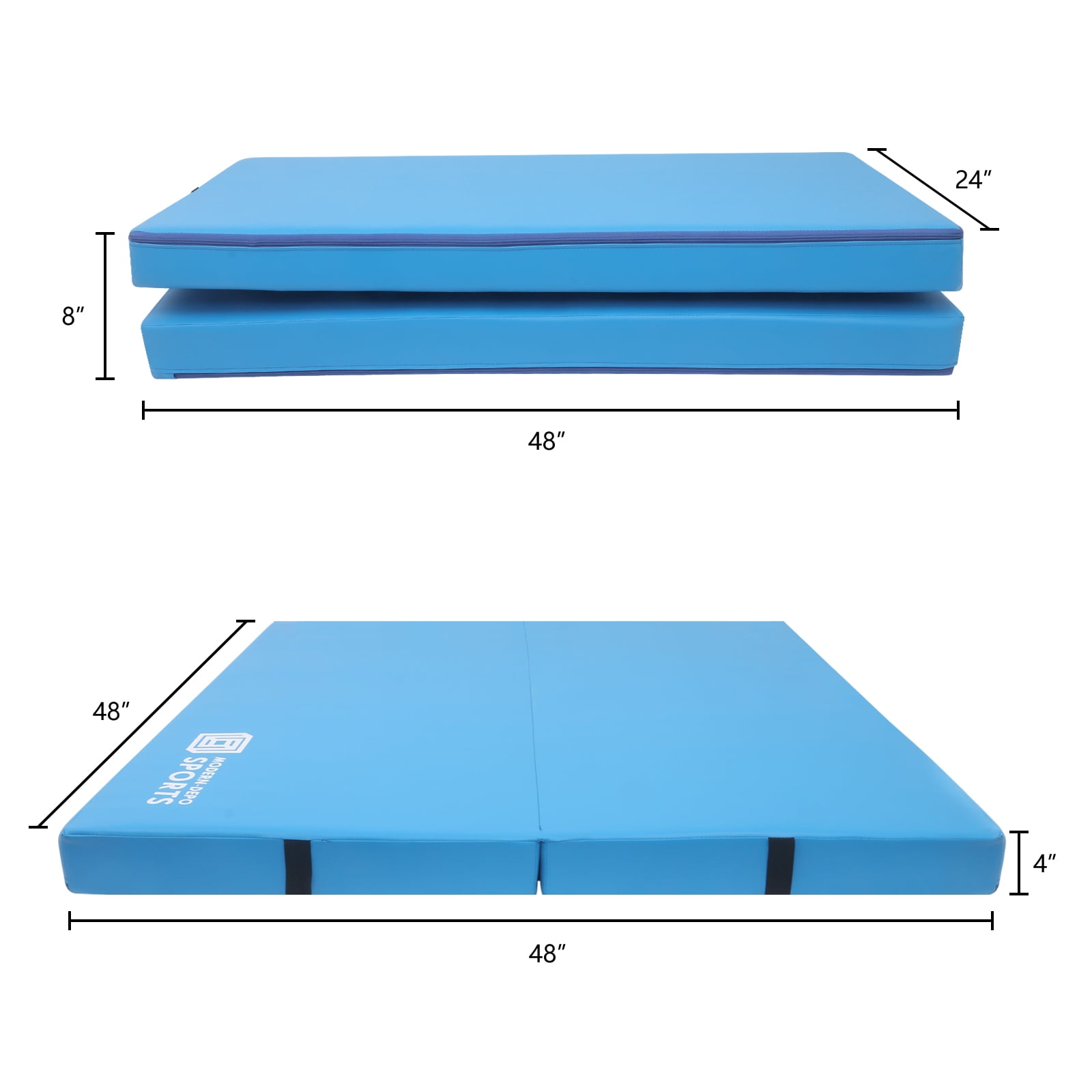 Gymnastics Mat for Kids 4'x4'x4" Foldable Tumbling Mats with Carrying Handles 2-Panels Fold Thick Exercise Mat for Home Aerobics Stretching Yoga, Blue