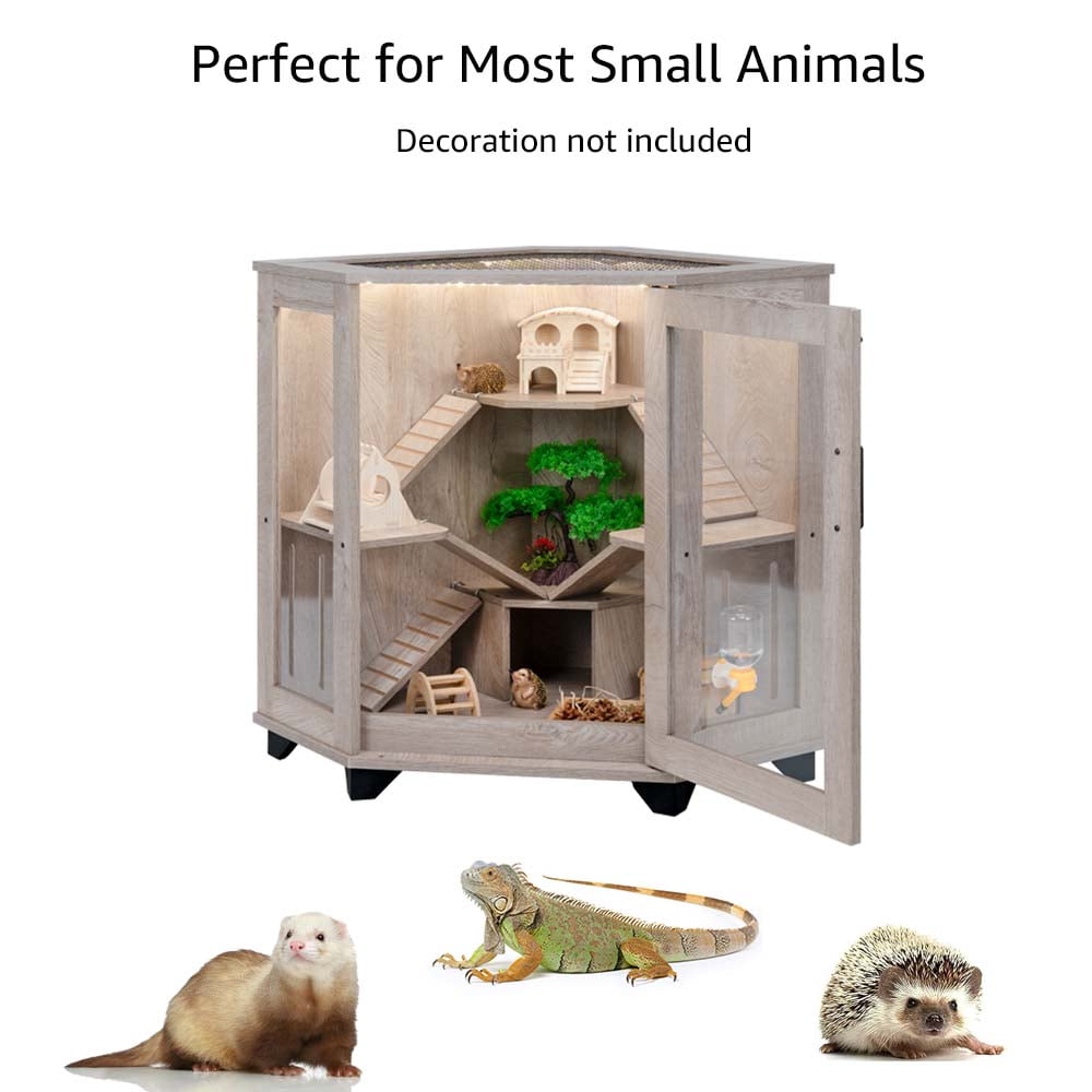 unipaws Chinchillas Cage with Ramp, Rat Cage with House, Critter Nation Cage for Hamster, Mice, Rat, Reptiles, Clear Acrylic, Corner Small Animal Cage