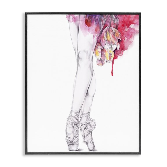 Stupell Industries Bohemian Ballerina Pointed Toes Watercolor Tutu Black Framed Giclee Art, 11 x 14, by Elisaveta Stoilova