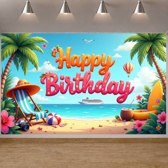 Tropical Style Banner Beach Theme Summer Birthday Backdrop Vibrant Color Coastal Birthday Display for Beach Party Summer Gathering Pool Party