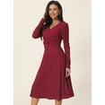 thumbnail image 2 of Unique Bargains Women's Long Sleeve Criss Cross V Neck Knit Sweater Midi Dress M Wine Red, 2 of 5