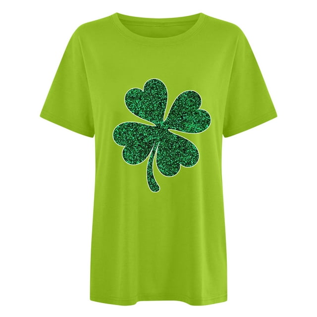 Penkiiy Mode Dames Imprimé Saint-Patrick Manches Courtes Col Rond Chemise Femme Décontractée Ample TP Vert Menthe