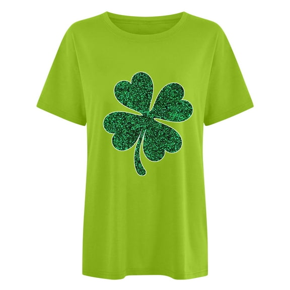 WREESH Womens Fashion 2025 Spring St. Patrick's Day Print Short Sleeve Round Neck Shirt Casual Loose Holiday Shirts Workout Tops Mint Green