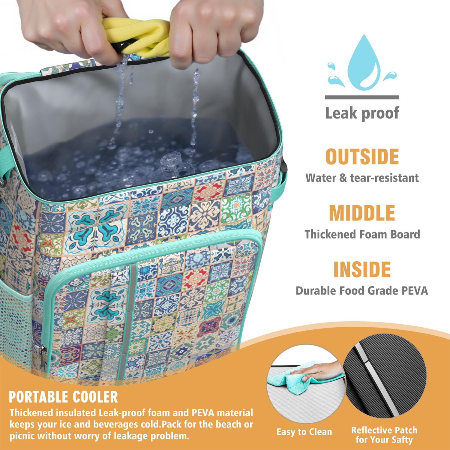 Travel Cooler Bag - Boho Bohemia Flower Camping Beer Cooler Backpack with Bottle Opener- Waterproof Insulated Picnic Backpacks - Cooler Bag for Beach