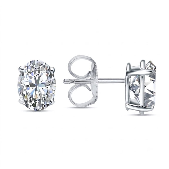 18k White Gold Plated Oval Stud Earrings with Simulated Diamond Crystals Gift for Women