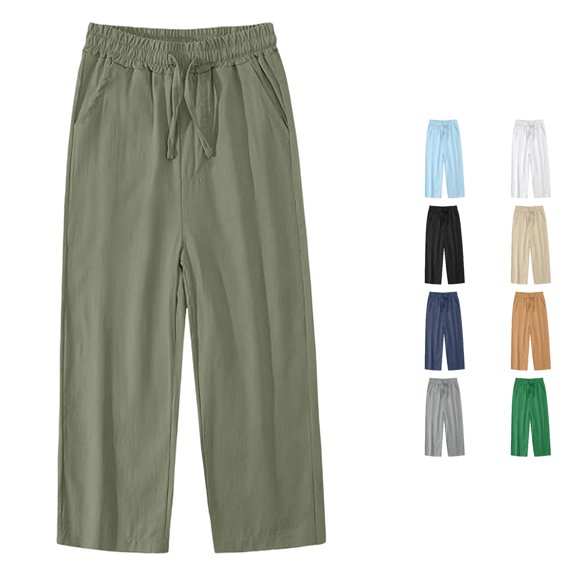 Byoo Little Girl's Solid Elastic Waist Pants Wide Leg Casual Pants Sporty Daily Bottoms,Army Green