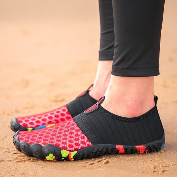 Barefoot Shoes for Women Lightweight Breathable Wide Toe Box Non-Slip Athletic Water Shoes for Walking Running Hiking Swimming Comfortable Grounded Trail Sneakers for Active Women,Red 39