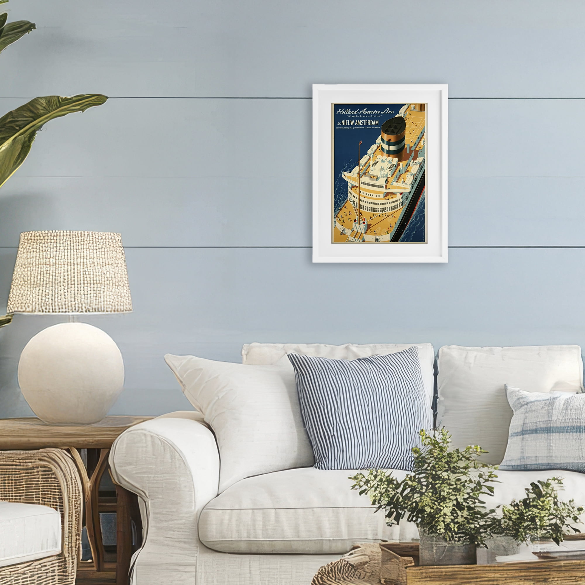 Stupell Industries Nieuw Amsterdam Cruise Ship White Framed Print Under Glass, design by Vintage Posters