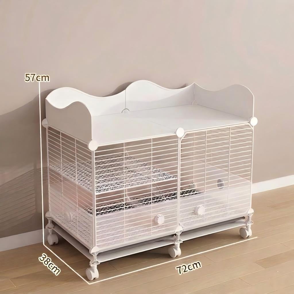 Aqwiopr Indoor Small Animal Cage with Storage Top & Wheels - Rolling Metal Habitat for Rabbits, Guinea Pigs, & Ferrets - Leak-Proof Trays & Ramp