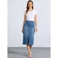thumbnail image 4 of DARING DIVA Women's Slit Front Washed Jean Midi Skirts with Pockets S Blue, 4 of 6