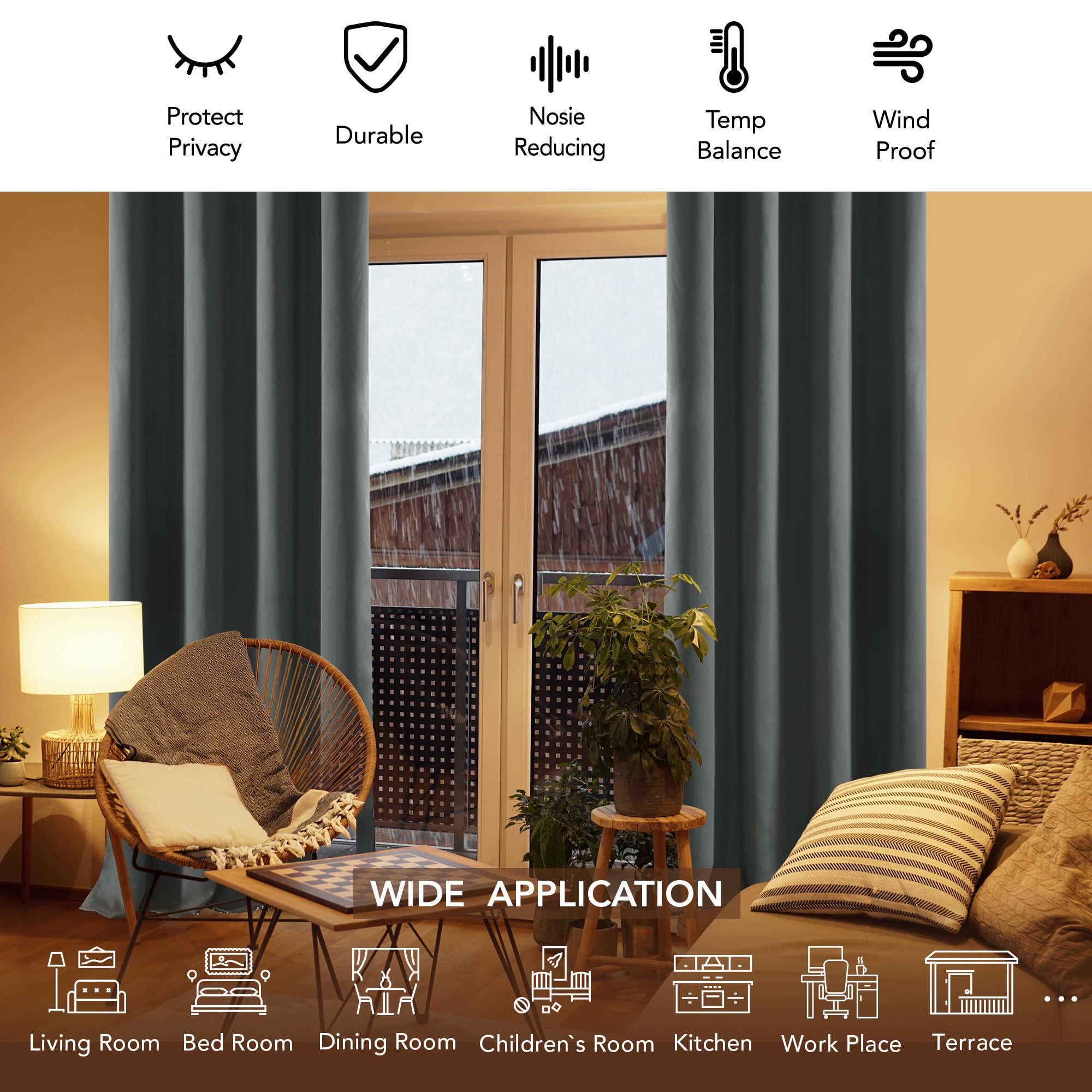 Deconovo Gray Thermal Insulated Blackout Solid Grommet Room Darkening Curtains for Living Room, 52"x72", 2 Panels
