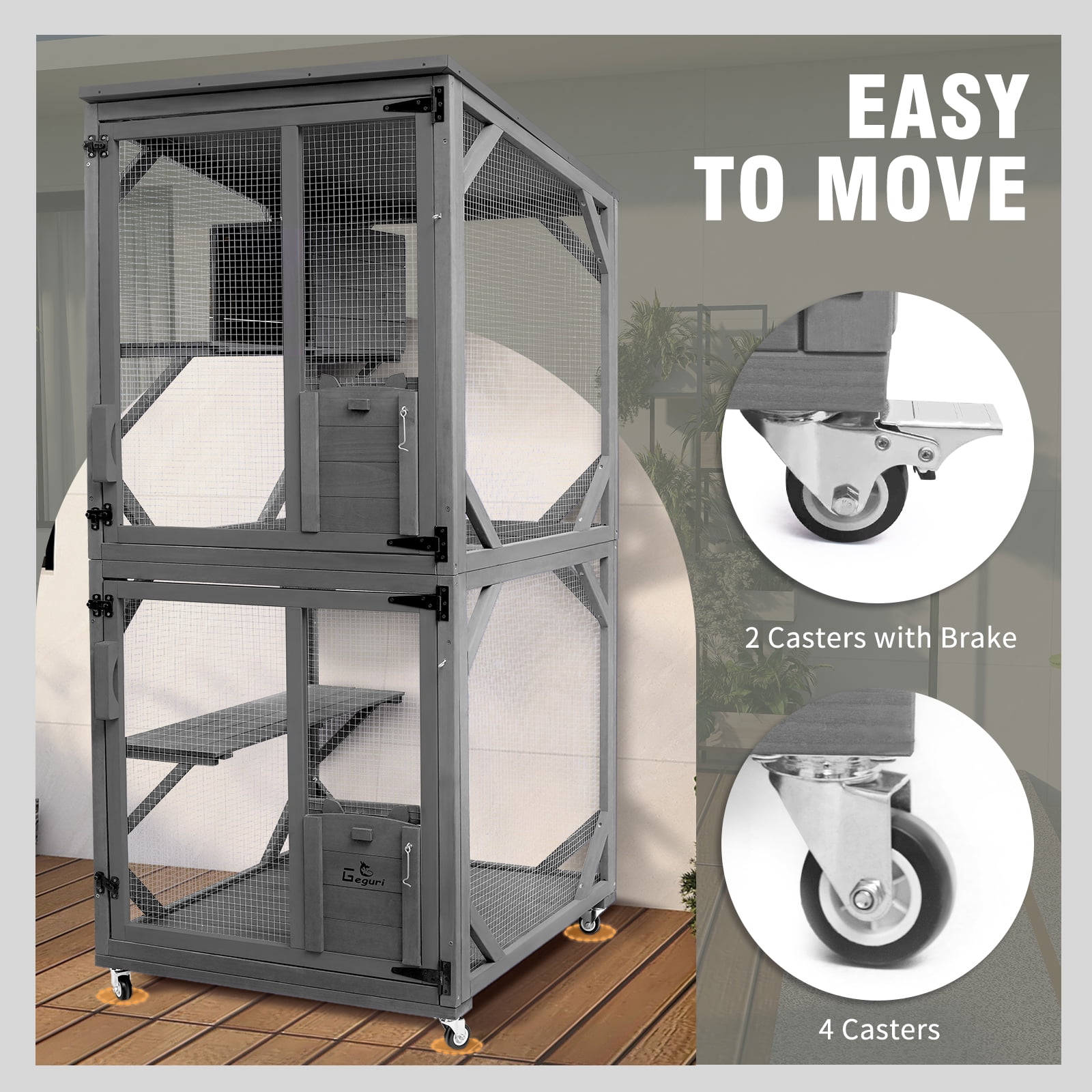 Cat Catio Outdoor Cat Enclosure, Large Wooden Kitten Patio Indoor with Upgraded Resting Box, Waterproof Roof