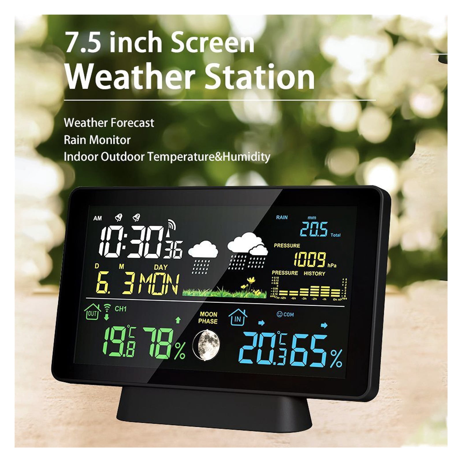 8-in-1 Wireless Weather Station with Air Pressure, Digital Moon Phase Monitor
