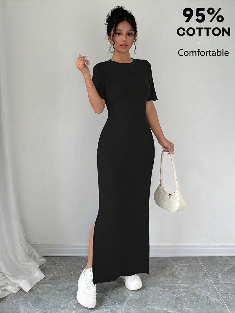 spring denim dress Paneled A-Lined Back Tie Maxi LD1542-WCT trimmed collar Cocktail Dress For Casual chiffon long dresses Size:Large - Juniors