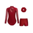 thumbnail image 2 of Aislor Girls Gymnastics 3 Piece Outfit Kids Long Sleeve Leotard Sparkle Unitard with Shorts and Hairband for Dance Burgundy 12, 2 of 6