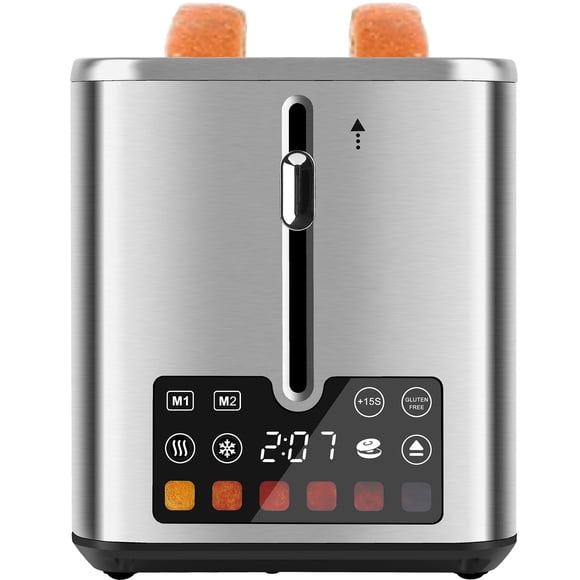Tostadora Teirdth con pantalla táctil, 2 rebanadas, 900 W, 120 V, acero inoxidable