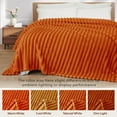 thumbnail image 3 of Exclusivo Mezcla California King Size Flannel Fleece Blanket, Super Soft Striped Jacquard Bed Oversized Blanket, Lightweight Fuzzy Cozy for All Seasons, 120x120 Inches, Burnt Orange, 3 of 16