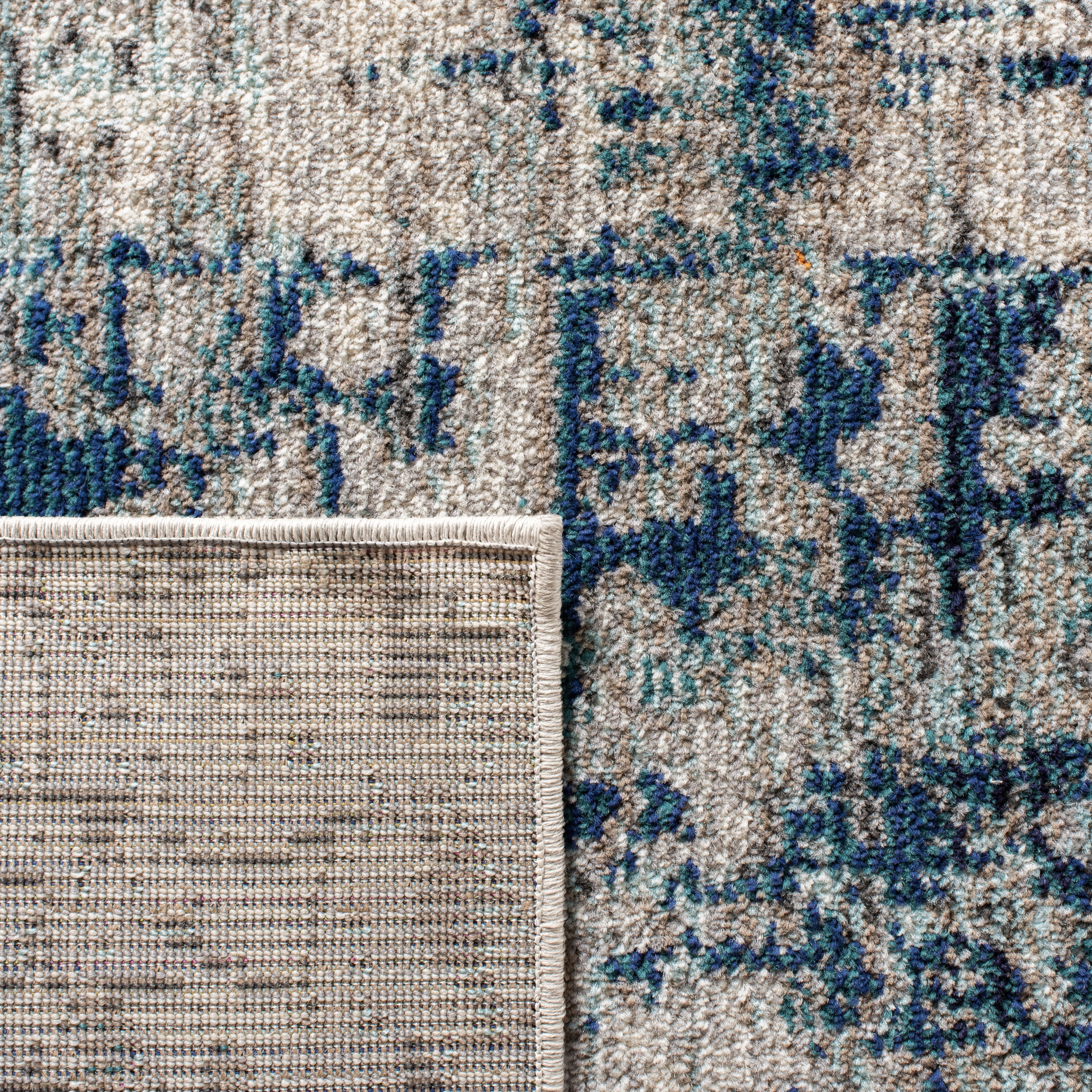 SAFAVIEH Madison Kebo Abstract Runner Rug, Grey/Blue, 2'2" x 16' - Modern Design, Grey & Blue, Ideal for Living Room, Bedroom, Dining Space, Entryway, Hallway, Kitchen
