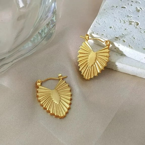 Crescent Shape Chunky Huggie Hoop Earrings, 14k Real Gold Plated