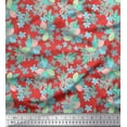 thumbnail image 1 of Soimoi Orange Rayon Fabric Leaves & Periwinkle Floral Printed Fabric 1 Yard 56 Inch Wide, 1 of 3