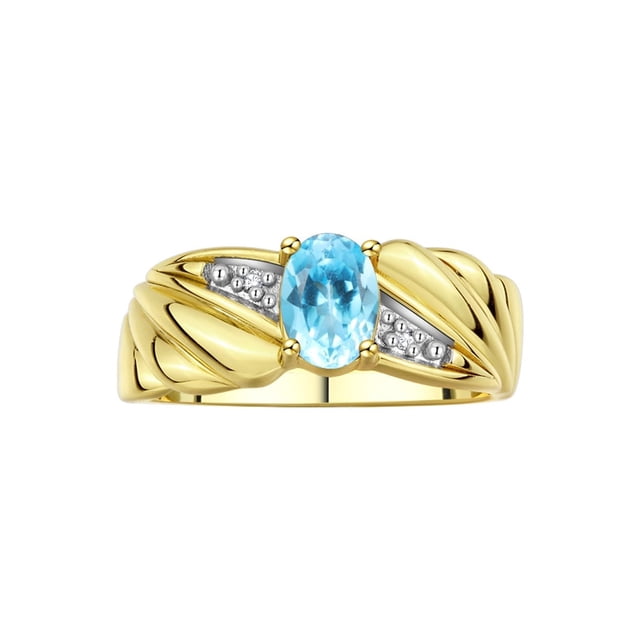 RYLOS Bagues pour Femmes Bague Aile d'Ange en Or Jaune 14K Pierre de Naissance Pierre Précieuse 7X5MM et Diamants Topaze Bleue de Décembre Bijoux pour Femmes Taille 6