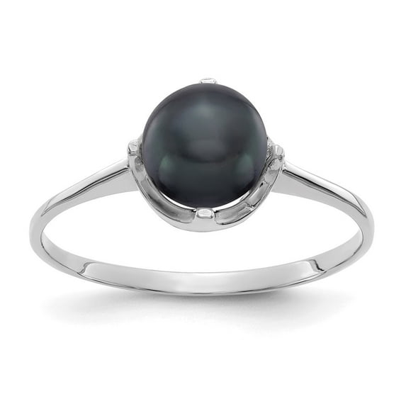 Solid 14k White Gold Pearl Ring Band with CZ Cubic Zirconia Size 5 (Width = 2mm )