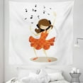 thumbnail image 1 of Dance Tapestry, Happy Woman Dancing Listening to Music Headphones Notes Sketchy Drawing, Fabric Wall Hanging Decor for Bedroom Living Room Dorm, 5 Sizes, Vermilion Brown Beige, by Ambesonne, 1 of 1