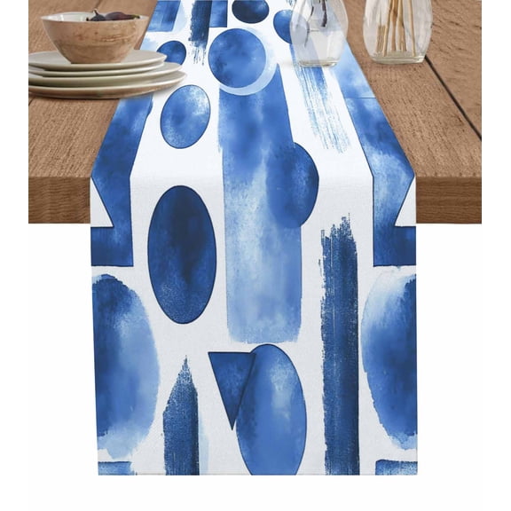 Hokiten Table Runners 48 Inches Long Dress Scarves, Blue Geometric Farmhouse Kitchen/Dining Table Runner, Short Coffee Tablerunners, Minimalist Abstract Retro Artwork 13x48 Inch