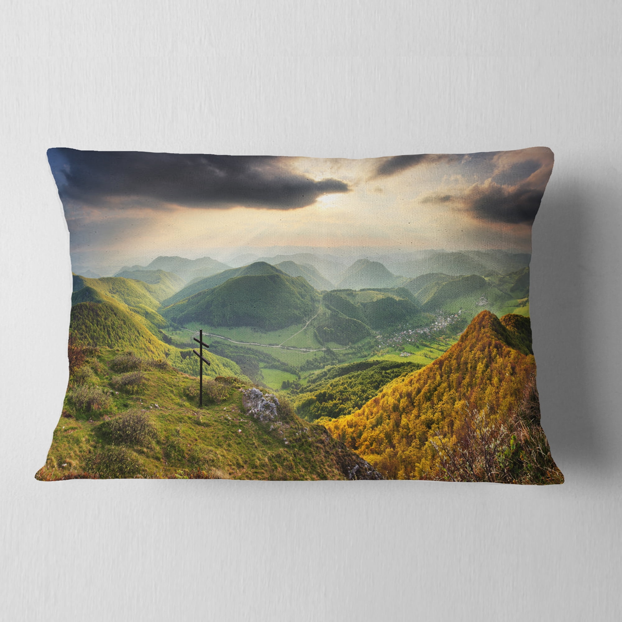 Designart Slovakia Spring Forest Mountain - Landscape Printed Throw Pillow - 12x20