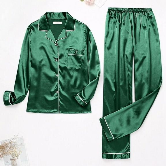 Zoofduhp Pijamas De Mujer Soft Pajamas for Women Pajamas for Women Set Long Sleeve Button Up Sleepwear Soft Lightweight Comfy Long Pants Loungewear Pajamas for Women Green Xl