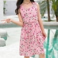 thumbnail image 2 of Taqqpue Girls Dresses Kids Little Girls Casual Summer Tropical Plant Graphic Print Beach Dress Sleeveless Dress Floral Dress Pleated Flowy Daily Holiday Sundress Princess Dress 140, 2 of 4