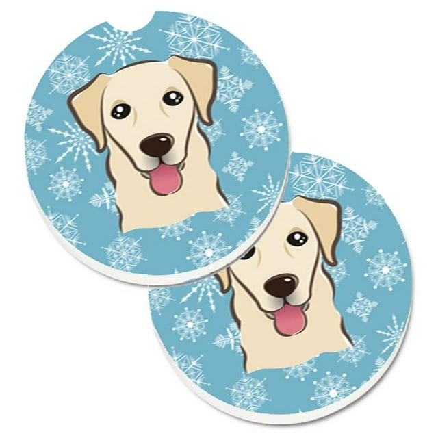 Snowflake Golden Retriever Set of 2 Cup Holder Car Coaster