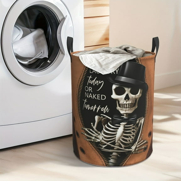 A Dirty Laundry Basket with A Skull Pattern on The Lid, A Super Large Foldable Round Laundry Basket with A Handle, An Ideal Choice for Storing Toys and Dirty Clothes in The Bedroom or Bathroom
