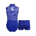 thumbnail image 2 of YiZYiF Kids Girls Lace Ballet Dance Suit Mock Neck Ballerina Leotard with Stretchy Shorts Yoga Gym Training Suit Dancewear Royal Blue 7-8, 2 of 7