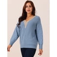 thumbnail image 2 of DARING DIVA Long Sleeve Lace V Neck Pullover Sweater Jumper Top M Blue, 2 of 5