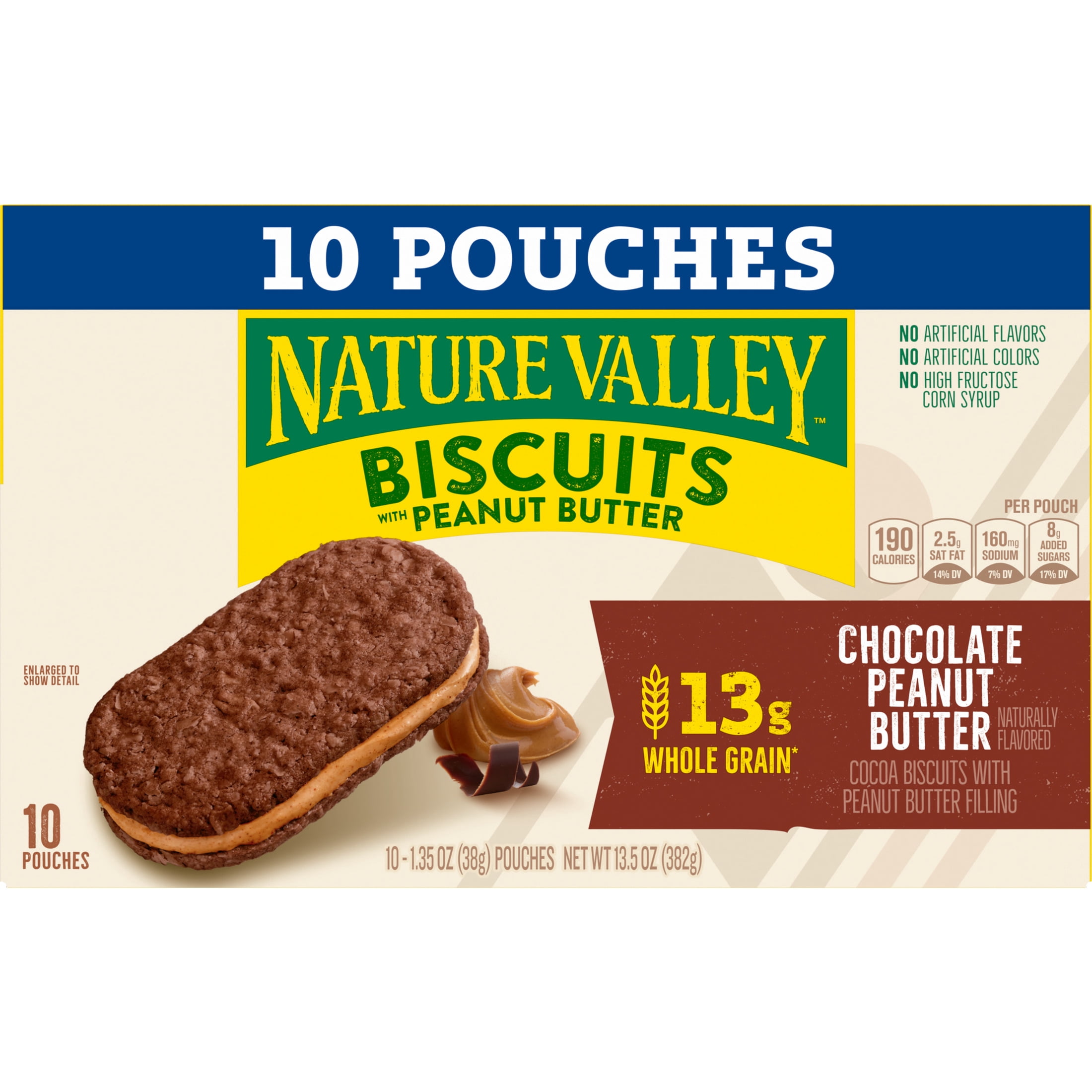 (6 pack) Nature Valley Biscuit Sandwiches, Chocolate Peanut Butter, Snack Bars, 10 Bars, 13.5 oz