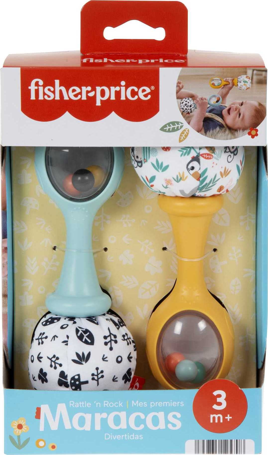 Fisher-Price Baby Rattle 'n Rock Maracas Toys, Set of 2 for Infants 3+  Months, High Contrast 
