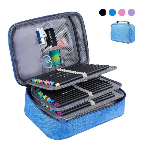 Estuche Para Lapices 72 Ranuras Lapiceras Organizadoras Modelo Azul