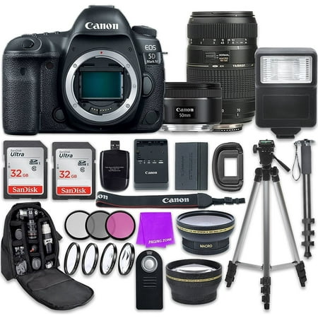 Canon EOS 5D Mark IV Digital SLR Camera with Canon EF 50mm f/1.8 STM Lens + Tamron 70-300mm f/4-5.6 AF Lens + Accessory Bundle