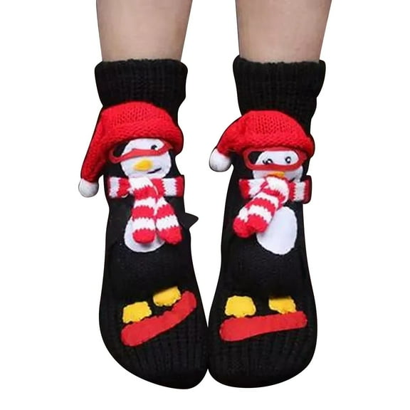 CYSFASHION Christmas Day Compression Socks for Women Xmas 18" Classic Stocking Fireplace Family Holiday Thigh High Stockings Black