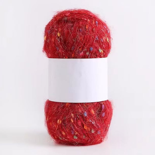Zhuge Hilo de mohair de 100 g con puntos de colores, hilo suave para tejer a mano, crochet, para bufandas, chales y manualidades, color rojo