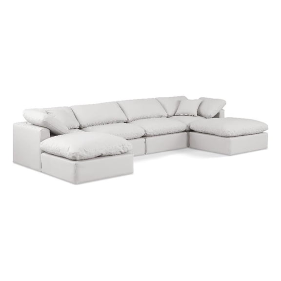 Meridian Furniture Indulge 129" Cream Vegan Leather U-Shaped Modular Sectional