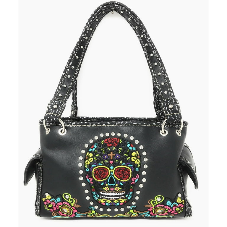 Texas West Women s Embroide Sugar Skull Handbag Purse Wallet Set